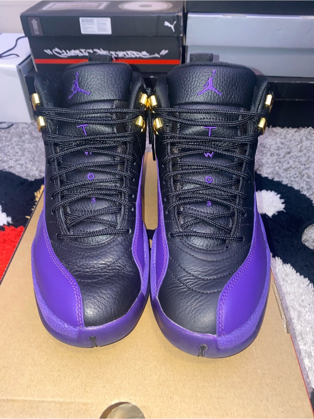 Air Jordan 12 Retro Men’s Sneakers - Black / Purple / Gold